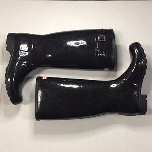 Hunter boots black tall gloss rubber